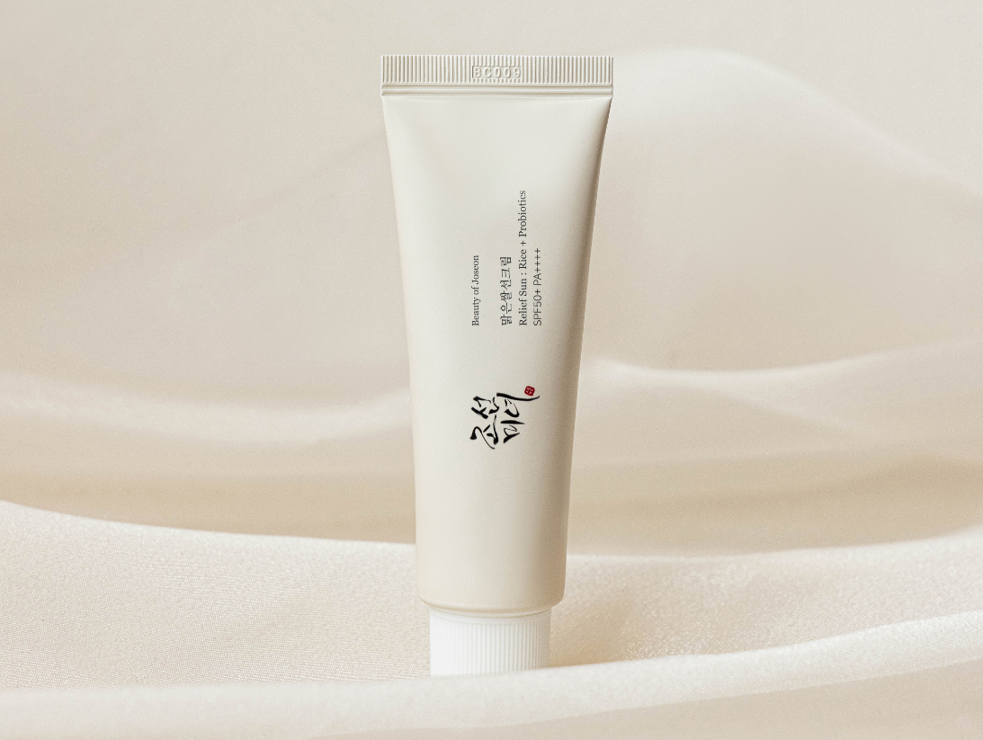 Beauty of Joseon Relief Sun : Rice + Probiotics [SPF50+ PA++++] on beige clothe